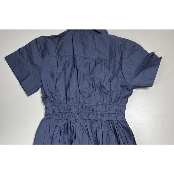 J Crew Elena Mini Shirt Dress in Cotton Poplin Size 4 Navy Blue Smocked Waist - Picture 4 of 10